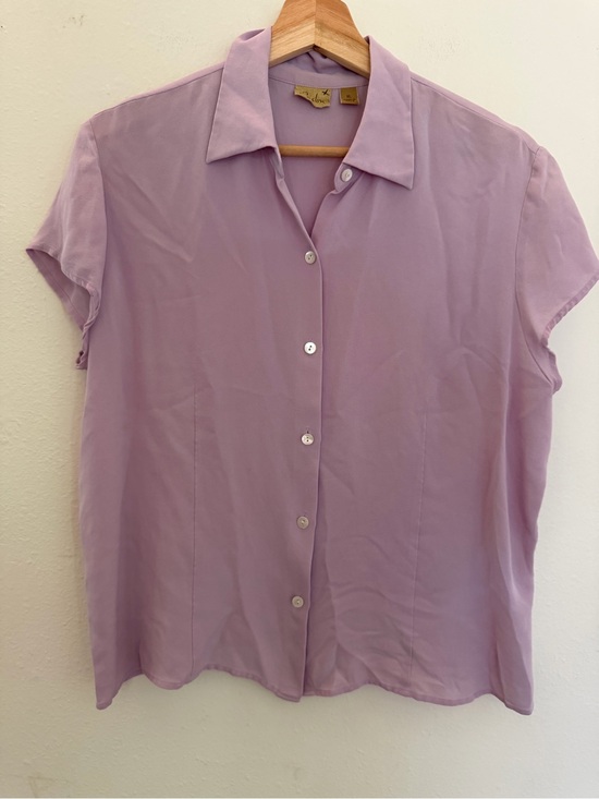 Caslon Tops - Caslon Lilac Short-Sleeve Button Front Blouse 100% silk
